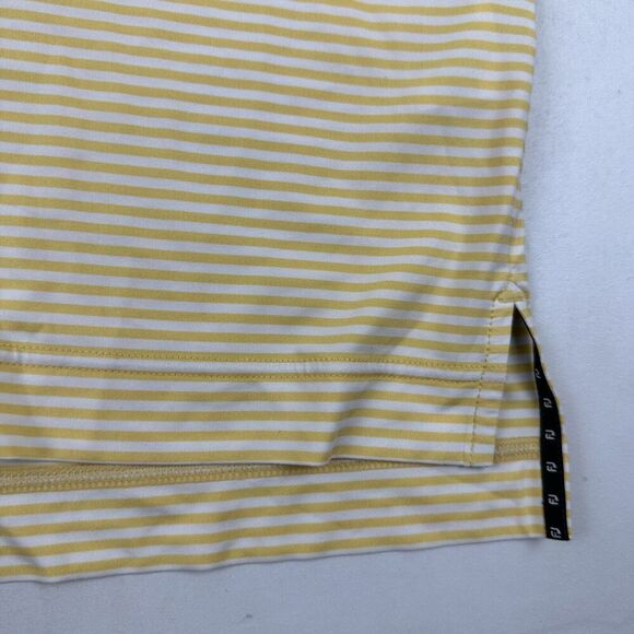 Foot Joy FJ Pro Dry Lisle Polo Shirt Size L Yellow White Striped S/S Stretch - Picture 5 of 9